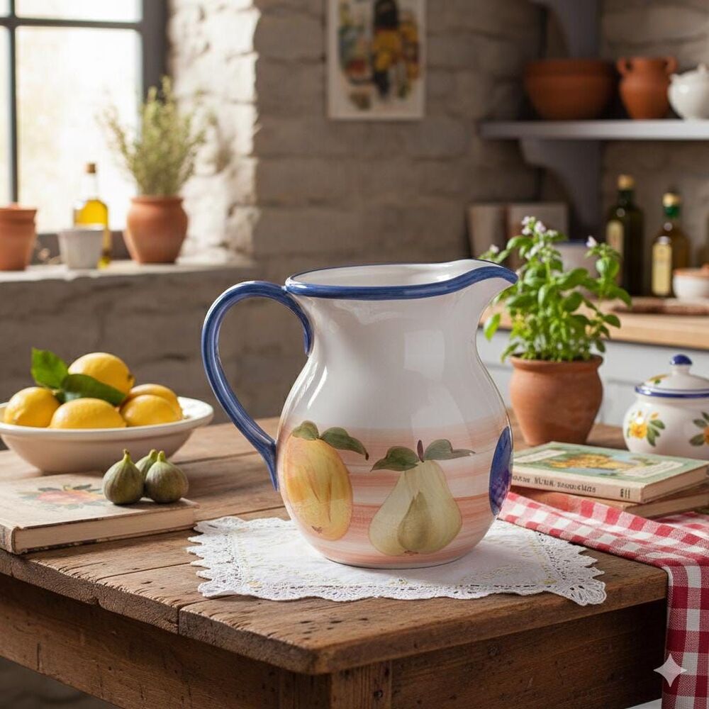 Vintage A. Santos Portuguese Hand-Painted Fruit Pitcher Nonnacore Cottagecore